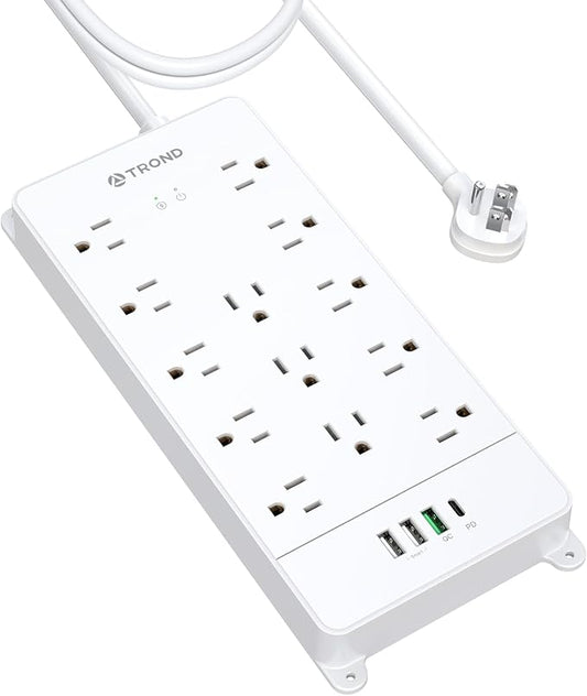 TROND Surge Protector Power Strip 10 ft, Flat Plug Long Extension Cord by TRONDOfficial