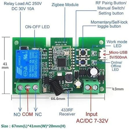 Zigbee 1CH DC 7-32V USB 5V Relay Smart Switch Module， Wireless APP Remote - Image 2