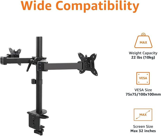 Amazon Basics Adjustable Dual Computer Monitor Arm Mount, Holds up to 32" - Image 2