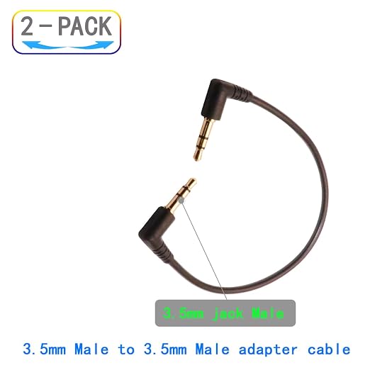 3.5mm Male to Male Audio Cable, Right Angle Auxiliary Cord, 195mm Length - Image 2