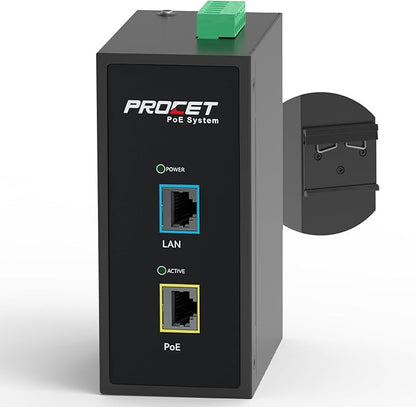 PROCET 10 Gbps Gigabit PoE++ Injector Din Rail, 60W Industrial Adapter by PROCETPOESystem