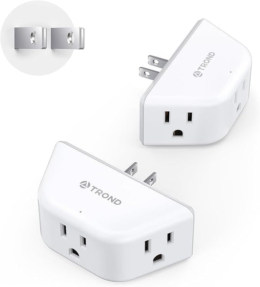 TROND 2 Prong to 3 Prong Outlet Adapter 2 Pack, 3-Way Angled Wall Extender by TRONDOfficial