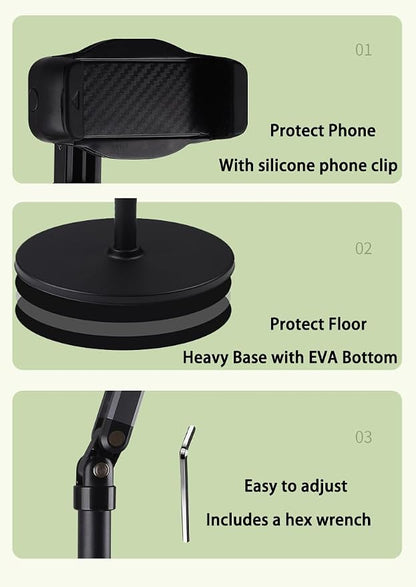 Phone Floor Stand for Recording Cell Phone Holder for Bed, Adjustable Tall Stand - Image 3