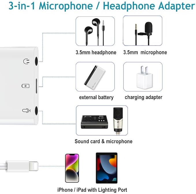 iPhone Microphone Adapter for Live-Streaming Lightening to Microphone & 3.5mm - Image 2