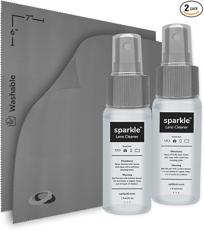 Sparkle Anti-Reflective Lens Cleaner Spray kit | 1oz Glasses Cleaner Spray + by OPTIPAK