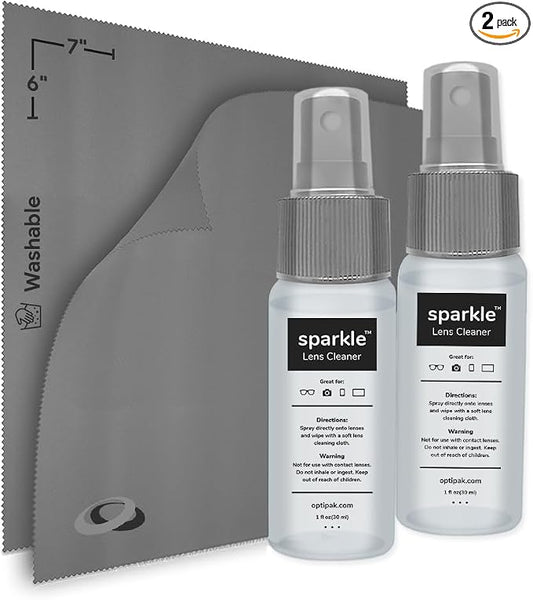 Sparkle Anti-Reflective Lens Cleaner Spray kit | 1oz Glasses Cleaner Spray + by OPTIPAK