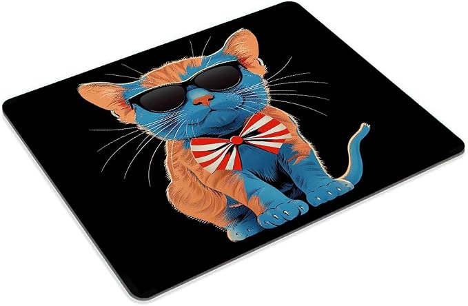 Square Mouse Pad Cat with Patriotic Hat and Glasses-1, Gaming Mouse Pads - Image 2