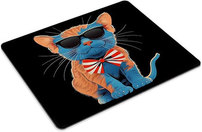 Square Mouse Pad Cat with Patriotic Hat and Glasses-1, Gaming Mouse Pads - Image 2