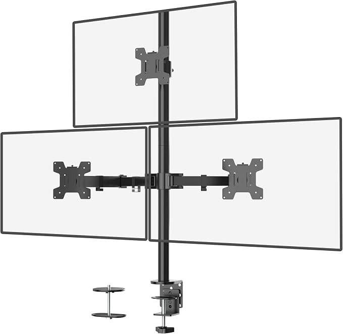 WALI Triple Monitor Mount for 13-27 inch Computer Screens, 3 Monitor Desk Mount by WALI