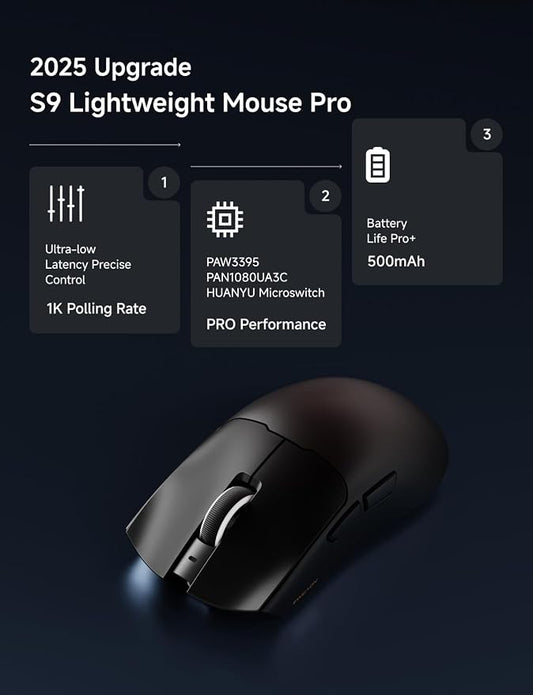 S9 Wireless Gaming Mouse, 59G Ergonomic Computer Mouse, Triple Modes, 8K Polling - Image 2