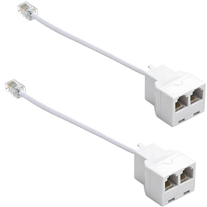 RJ11 Phone Jack Splitter with Cable, 1 to 2 Way Telephone Splitter Adapter by Telehybrid