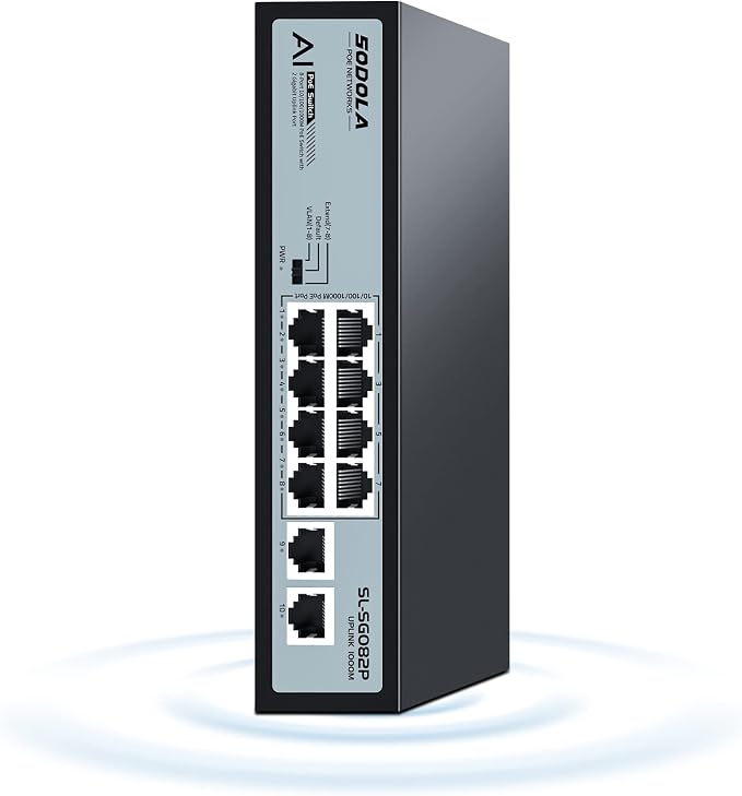 SODOLA 8 Port Gigabit PoE Switch, 2 Gigabit Uplinks, 120W 48V Built-in Power by SODOLAPoENETWORKS