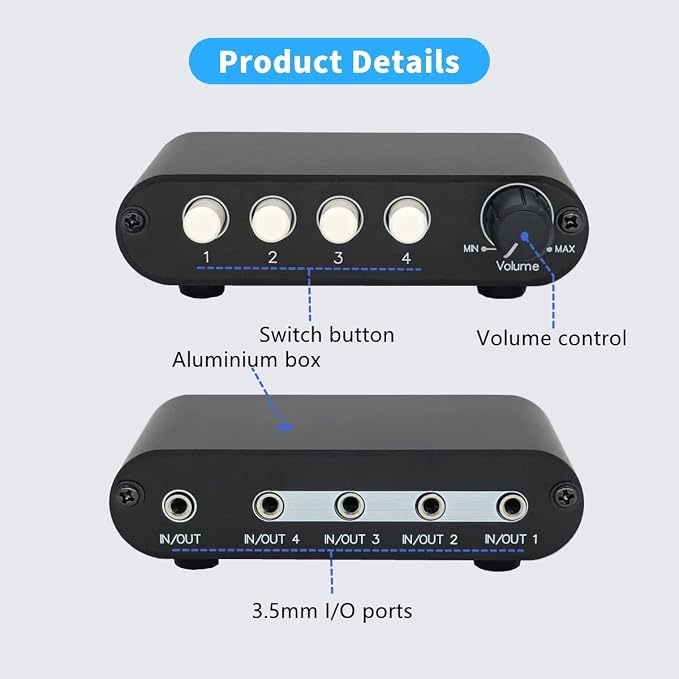 4-Way 3.5mm Stereo Audio Switch Input Signal Source Switcher Selector Splitter - Image 6
