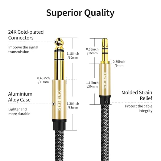 3.5mm to 1/4 Stereo Audio Cable 10 Feet /3M, 1/8" to 6.35mm 1/4" TRS Male Aux - Image 3