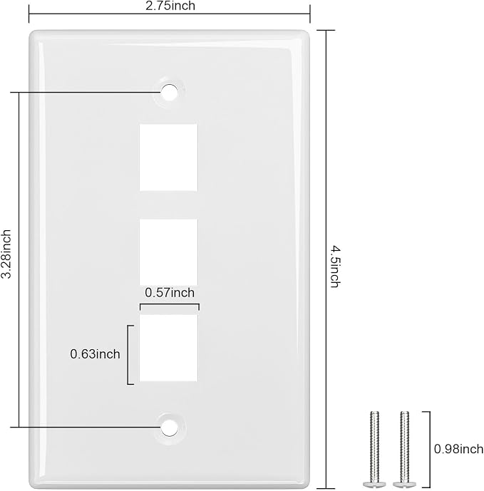 FGB 3-Port Keystone Wall Plate 20-Pack, Low-Profile Single Gang Wall Plates - Image 4