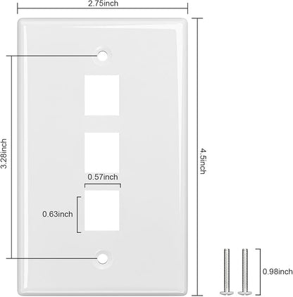 FGB 3-Port Keystone Wall Plate 20-Pack, Low-Profile Single Gang Wall Plates - Image 4