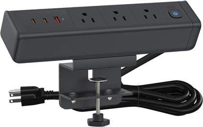 Desk Clamp Power Strip with 65W USB-C&USB A Ports 3 AC Outlet, Nightstand Edge by YYSKA