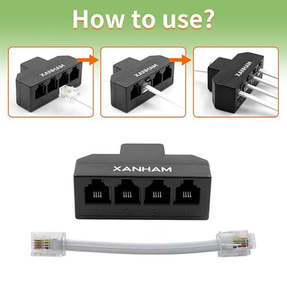 RJ11 Cable 4 Way Splitter 6P4C Connector Phone Line Cord Adapter - Image 5