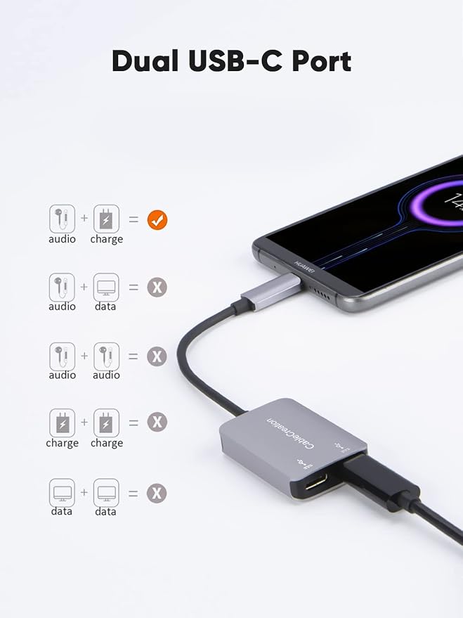 CableCreation USB Type C Splitter, 2-in-1 USB C Audio Adapter and PD Fast - Image 6
