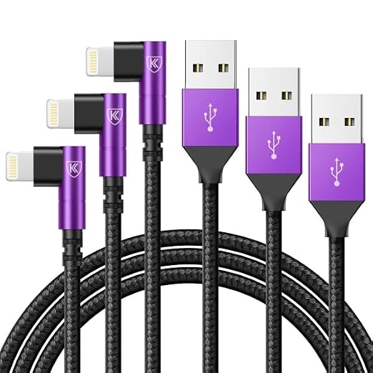 KIYODA iPhone Charger Cable 6ft, 3 Pack Lightning Cable, 90 Degree Nylon by KIYODA