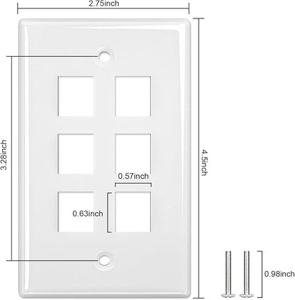 FGB 6-Port Keystone Wall Plate 20-Pack, Low-Profile Single Gang Wall Plates - Image 4