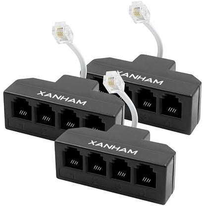 RJ11 Cable 4 Way Splitter 6P4C Connector Phone Line Cord Adapter by XANHAM