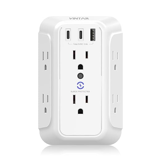 Surge Protector Outlet Extender, VINTAR 6 Outlet Splitter by VINTAR