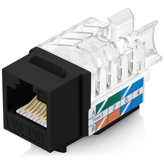 Everest 45° Angled RJ45 Cat6A Keystone Jacks 10-Pack in Black by EverestMediaSolutions