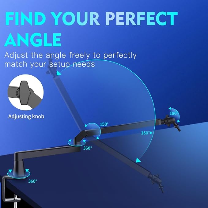 Low Profile Mic Arm 15cm Extra Riser Adjustable Mic Boom Arm Metal Desk Mounted - Image 5