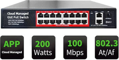 Poe Switch, 16 Port PoE+ Switch, Cloud Managed 10/100Mbps Ethernet Switch by STEAMEMO
