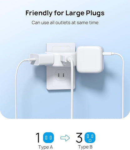 TROND 2 Prong to 3 Prong Outlet Adapter, 3-Way Angled Plug Extender - Image 3