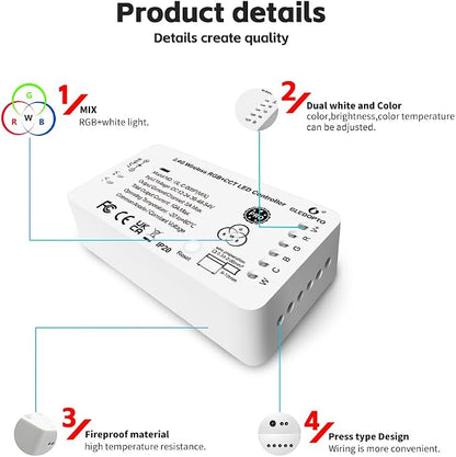 GLEDOPTO ZigBee 3.0 RGBCCT LED Strip Controller Pro RGB Color and Warm White - Image 8