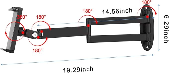 Tablet Wall Mount with Adjustable Long Arm Hinge 360° Swivel Bracket - Image 3