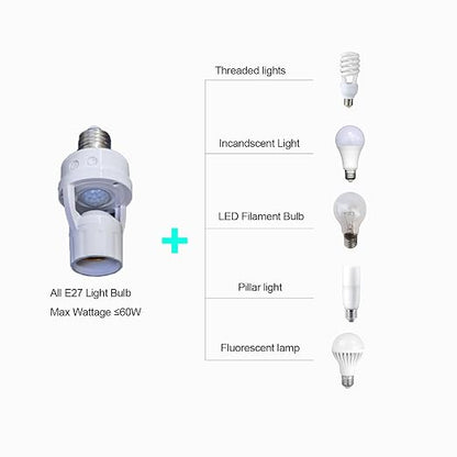PIR Motion Sensor Light Socket, E26/E27 Smart Lamp Bulb Holder Adapter Auto - Image 5