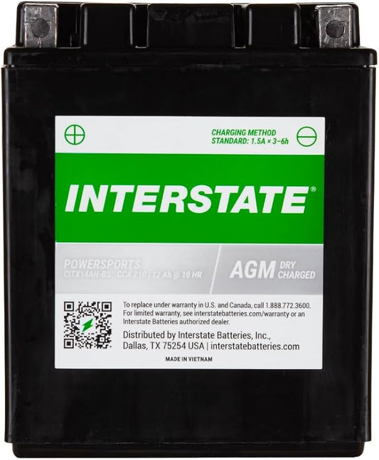 Interstate Batteries YTX14AH-BS 12V 12Ah Powersports Battery 210CCA by InterstateBatteries