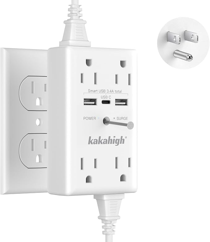 Wall Outlet Extender with Screw, 8 Way Outlets with 1680J Surge Protected by YourBetterchoice