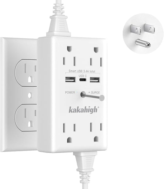 Wall Outlet Extender with Screw, 8 Way Outlets with 1680J Surge Protected by YourBetterchoice