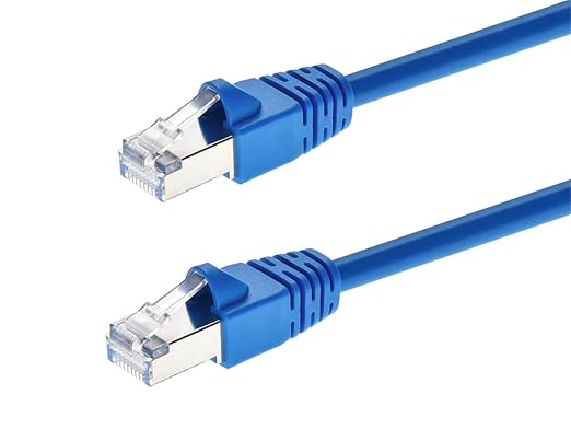 Monoprice Cat6A 2ft Blue Patch Cable Double Shielded 26AWG 10G Pure Bare Copper by Monoprice