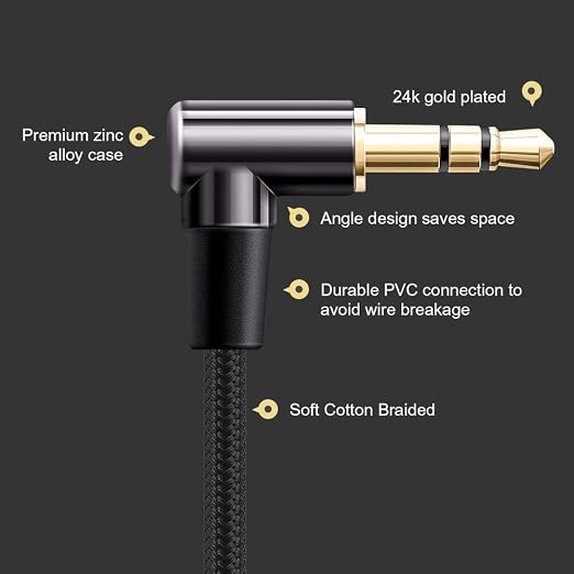 CableCreation 3.5mm Audio Cable 6FT/1.8M, Right Angle Male to Male Auxiliary - Image 2