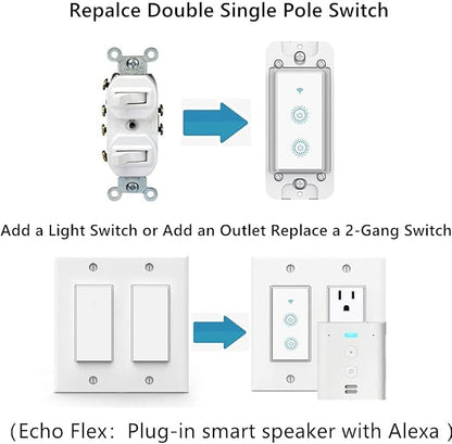 Nexete Smart Wi-Fi Double Light Switch, 2 in1 Single Pole Switch Compatible - Image 2