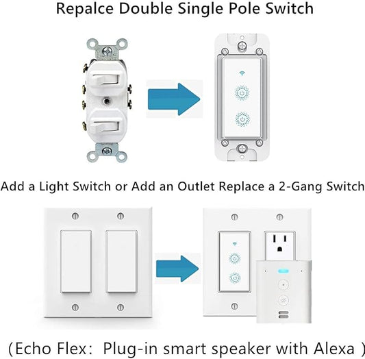 Nexete Smart Wi-Fi Double Light Switch, 2 in1 Single Pole Switch Compatible - Image 2