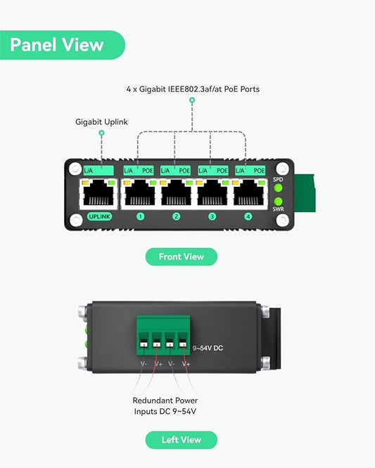 LINOVISION Industrial 5 Ports Gigabit 12V PoE Switch, Solar Powered Switch - Image 2