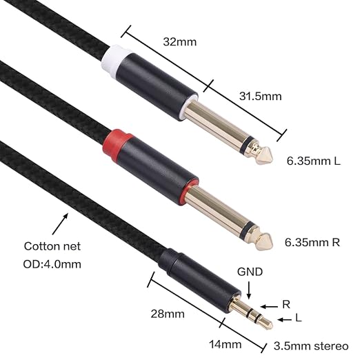 3.5mm to Dual 1/4 Adapter 1/8 to 6.35mm TS Mono Audio Cable Stereo Breakout - Image 2