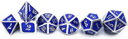 Haxtec Metal Dice Set D&D Silver Navy Blue Metal Polyhedral DND Dice - Image 3