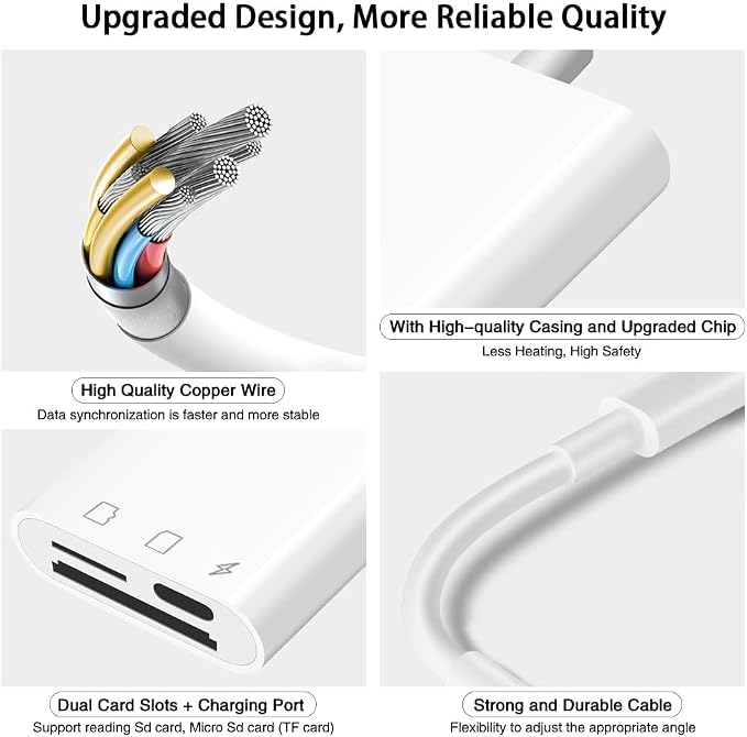SD Card Reader for iPhone iPad, Micro SD Card Reader Memory Card Reader Plug - Image 4