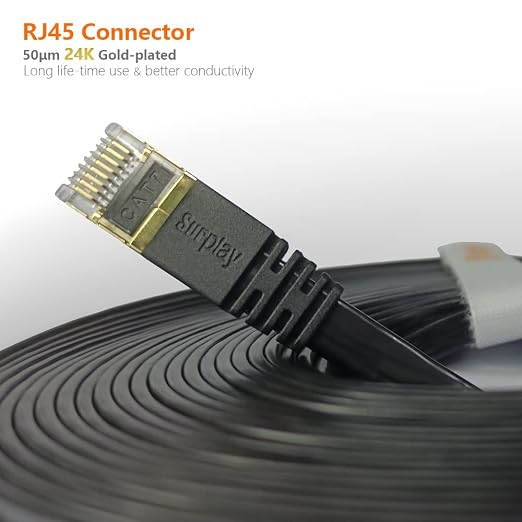 Cat7 6FT Ethernet Cable Flat-Black-10Gbps-600Mhz Ultra Slim High Speed Double - Image 8