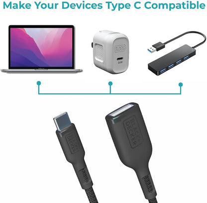 BLACK+DECKER USB C to USB A Adapter, USB C Male to USB Female Adapter Nylon - Image 8