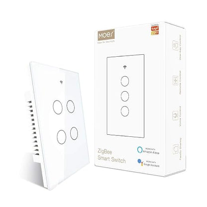 MOES ZigBee Smart Touch Wall Light Switch, Requires Tuya ZigBee Hub, No Neutral by MOES