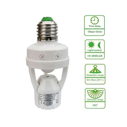 Motion Sensor Light Socket, E26 E27 PIR Motion Screw Bulb Adapter Indoor Use - Image 3