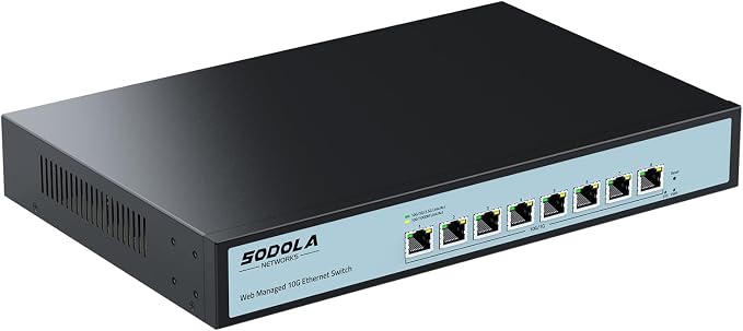 SODOLA 8 Port 10Gb Easy Web Managed Switch, 8 x 10G RJ-45 Ports, 160Gbps by SODOLAPoENETWORKS